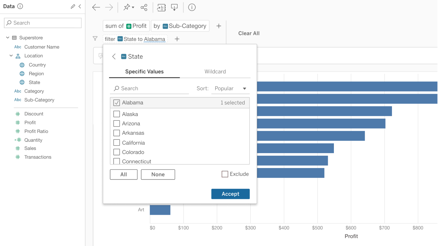 User interface showing a query's filter being being edited.
